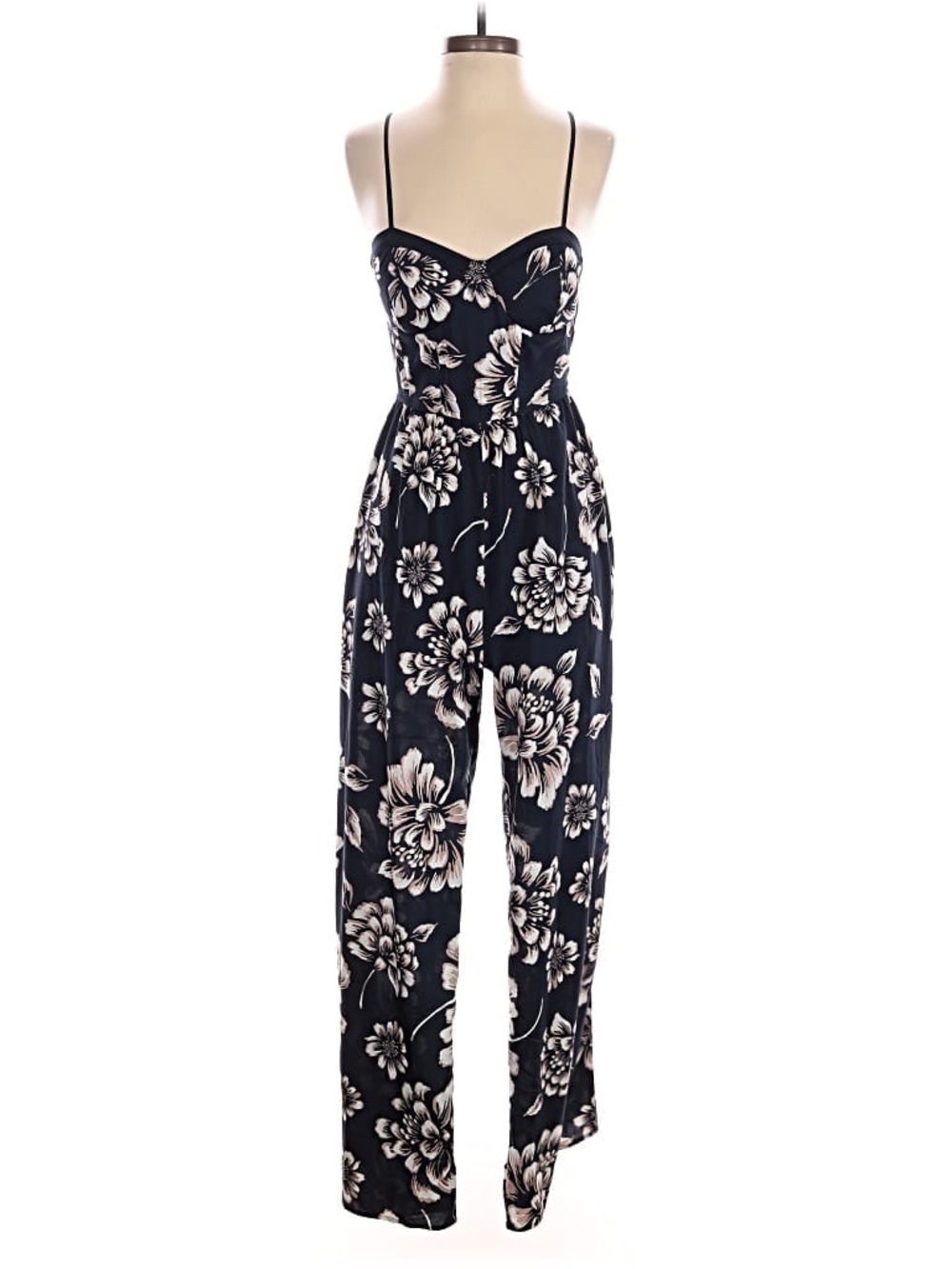 Floral Spaghetti-Strap Wide-Leg Jumpsuit in navy floral